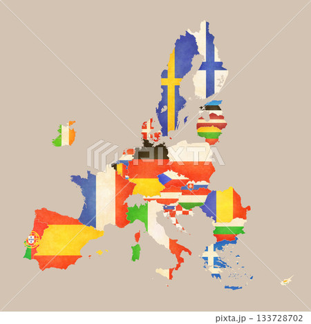Isolated map with flags - European Union 133728702