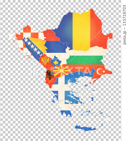 Isolated map with flags - Balkans Isolated map with flags - Balkans 133728703