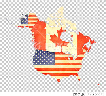 Isolated map with flags - USA and Canada Isolated map with flags - USA and Canada 133728705