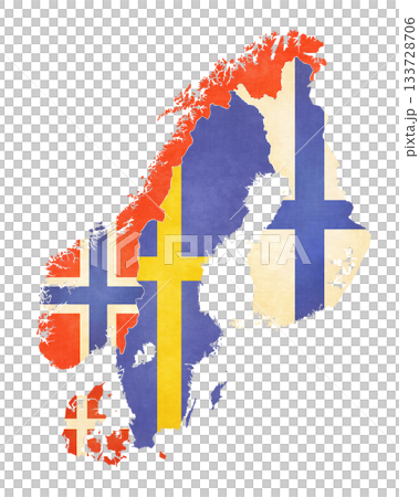 Isolated map with flags - Scandinavia Isolated map with flags - Scandinavia 133728706