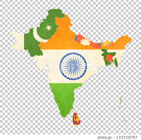 Isolated map with flag - South Asia 133728707