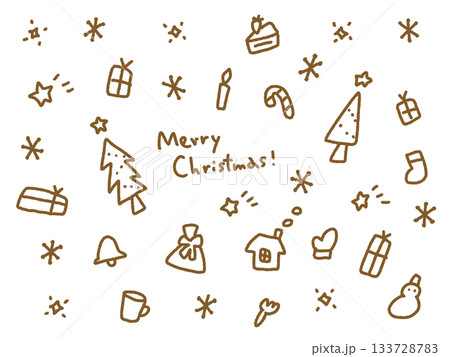 落書き風の手描きのかわいいクリスマスイラスト ナチュラル 茶色線画 背景素材 落書き風の手描きのかわいいクリスマスイラスト ナチュラル 茶色線画 背景素材 133728783