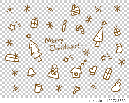 落書き風の手描きのかわいいクリスマスイラスト ナチュラル 茶色線画 背景素材 落書き風の手描きのかわいいクリスマスイラスト ナチュラル 茶色線画 背景素材 133728783