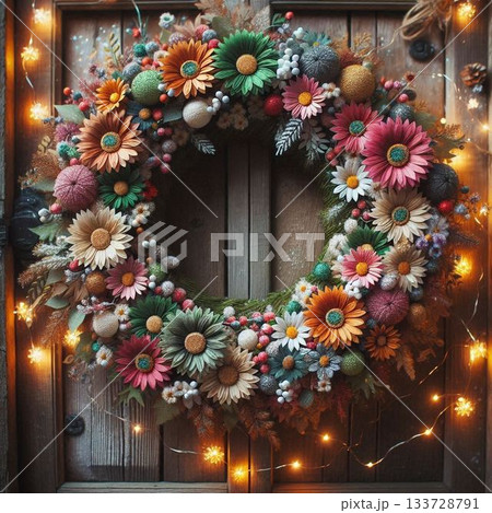 クリスマスリースの赤いクリスマスツリー 133728791