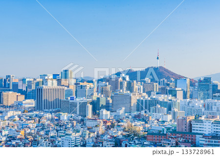 Seoul, South Korea - 28 Nov 2025 : View of downtown cityscape and Seoul tower in Seoul, South Korea 133728961