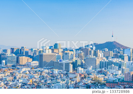Seoul, South Korea - 28 Nov 2025 : View of downtown cityscape and Seoul tower in Seoul, South Korea	 133728986