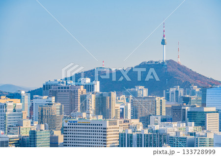 Seoul, South Korea - 28 Nov 2025 : View of downtown cityscape and Seoul tower in Seoul, South Korea 133728999