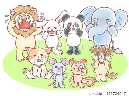 泣いている動物達のイラスト_泣くかわいい動物達 泣いている動物達のイラスト_泣くかわいい動物達 133729047