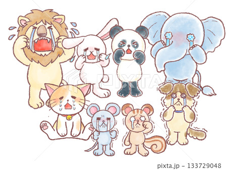 泣いている動物達のイラスト_泣くかわいい動物達 133729048