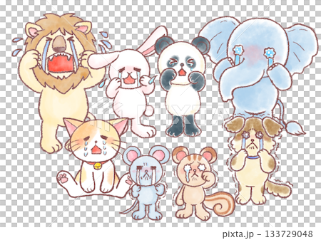 泣いている動物達のイラスト_泣くかわいい動物達 133729048