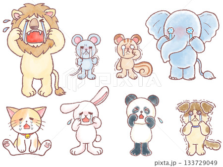 泣いている動物達のイラスト_泣くかわいい動物達 133729049