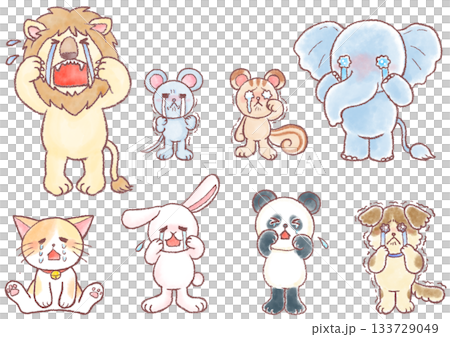 泣いている動物達のイラスト_泣くかわいい動物達 133729049