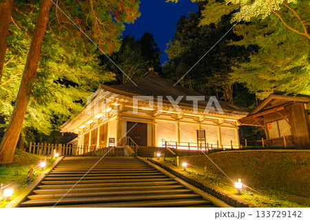 岩手県平泉町 中尊寺金色堂 秋のライトアップ 133729142
