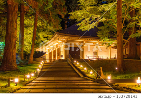 岩手県平泉町 中尊寺金色堂 秋のライトアップ 133729143