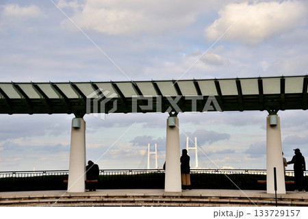 雲の中にベイブリッジの柱が見える港の見える丘公園 133729157