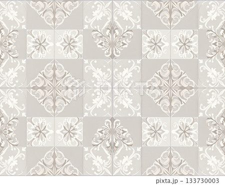 Texture. Sustainable material. Ceramic tiles with geometric patterns in natural color. Texture of building materials. Design mockup and background. 133730003