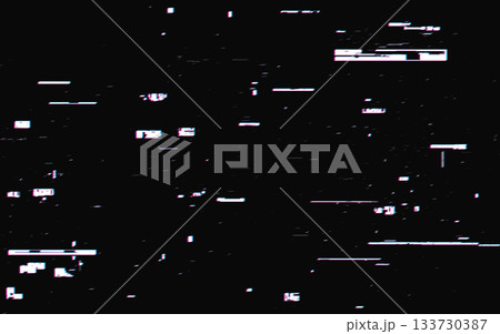 Glitch stereo effect. Distortion texture with horizontal lines. Video signal error. Abstract geometric distortions. Futuristic random noise. Cyberpunk pixel template. Vector illustration 133730387