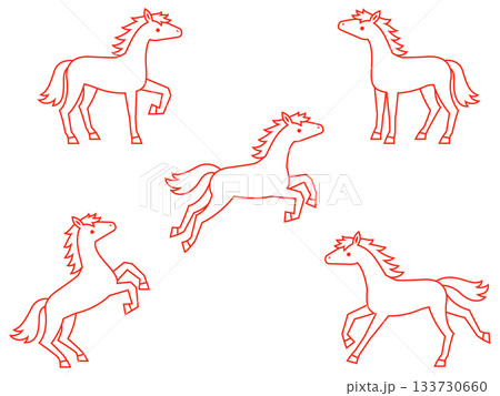 赤い馬の線画イラストセット 赤い馬の線画イラストセット 133730660