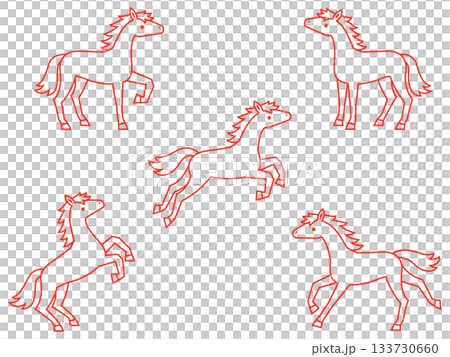赤い馬の線画イラストセット 赤い馬の線画イラストセット 133730660