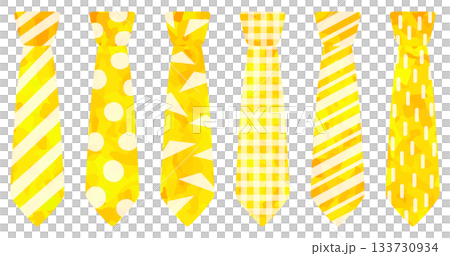 模様の入ったネクタイのイラストセット 黄色 ベクター素材 133730934