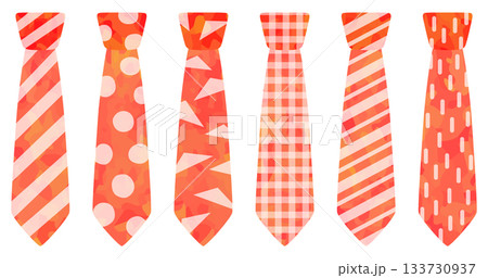 模様の入ったネクタイのイラストセット 赤色 ベクター素材 模様の入ったネクタイのイラストセット 赤色 ベクター素材 133730937