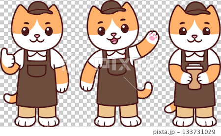 Cute cartoon barista cat character Cute cartoon barista cat character 133731029