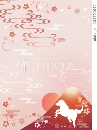 年賀状赤富士山2026年干支馬シルエット午年 ピンク 133731049