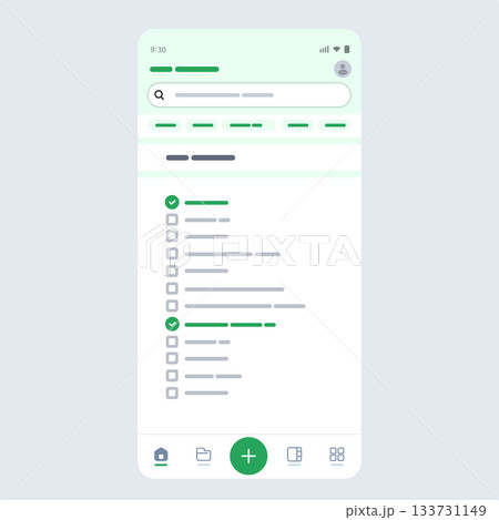 To do list productivity mobile application interface with green checkboxes task management organizer app or project planner 133731149