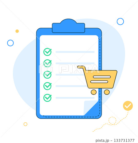 Shopping cart with checklist, vector icon for e-commerce or planning. Vector illustration Shopping cart with checklist, vector icon for e-commerce or planning. Vector illustration 133731377