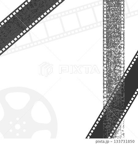 Movie cinema template background with film reel and filmstrip silhouettes. Vector illustration 133731850
