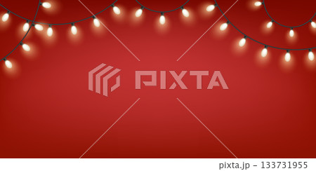 Christmas light strings on red background Christmas light strings on red background 133731955