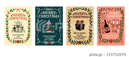ホリデーシーズンを彩る手描きクリスマスカード4種、Festive Christmas Card  133732079