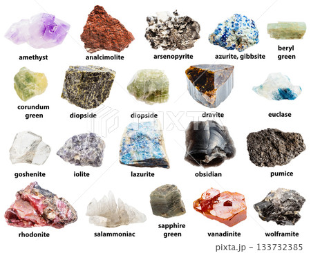 set of samples of rough rocks with names isolated set of samples of rough rocks with names isolated 133732385