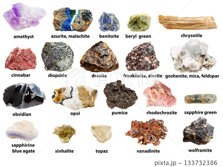 set of samples of unsut rocks with names isolated set of samples of unsut rocks with names isolated 133732386