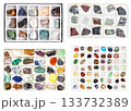 set of various boxes of natural minerals isolated 133732389