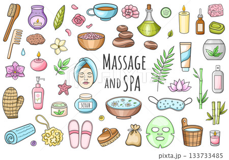 Set of SPA and massage salon treatmens icons Set of SPA and massage salon treatmens icons 133733485