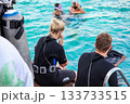 SHARM EL SHEIKH, EGYPT Diving equipment assebled and ready for the dive on the boat in Egypt 133733515