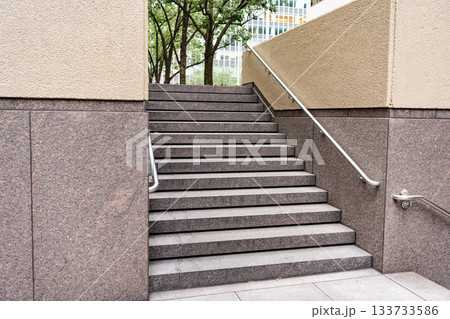 Staircase passage outdoor. Staircase in modern building. Architecture details. Stairs passage architecture. Detailed architecture. Passage with stairs Staircase passage outdoor. Staircase in modern building. Architecture details. Stairs passage architecture. Detailed architecture. Passage with stairs 133733586