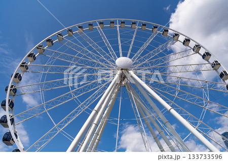Seattle, USA-July 25, 2024: Ferris wheel. Amusement park with Ferris wheel. Observation Ferris wheel. Fairground ride on observation wheel. Entertainment park 133733596