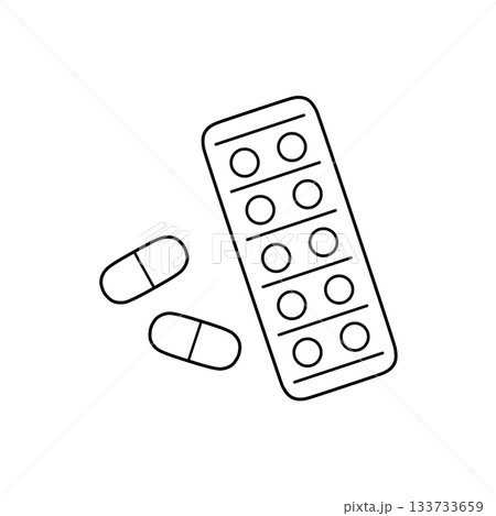白黒線画の薬・錠剤イラスト 133733659
