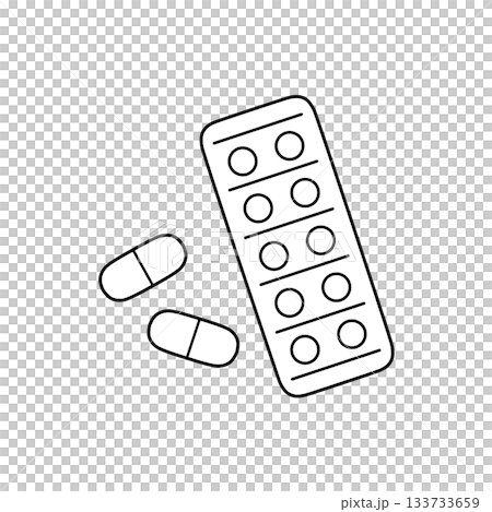 白黒線画の薬・錠剤イラスト 133733659