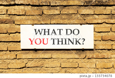 Support, help what do you think symbol. Concept words What do you think on beautiful white marble sign plate. Beautiful brick wall background. Business what do you think concept. Copy space. Support, help what do you think symbol. Concept words What do you think on beautiful white marble sign plate. Beautiful brick wall background. Business what do you think concept. Copy space. 133734078