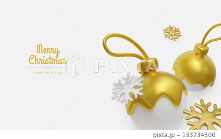 Festive greeting card design with elegant gold decorations and soft white elements for Christmas and New Year themes Festive greeting card design with elegant gold decorations and soft white elements for Christmas and New Year themes 133734300