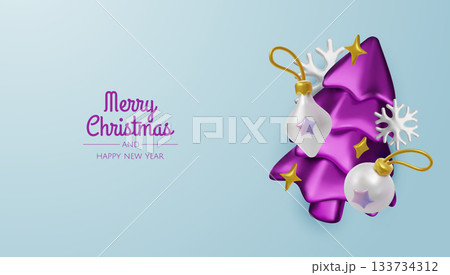 Modern 3D Christmas illustration with glossy ornaments and snowflakes, great for greeting cards, posters, newsletters, and online campaigns. Modern 3D Christmas illustration with glossy ornaments and snowflakes, great for greeting cards, posters, newsletters, and online campaigns. 133734312