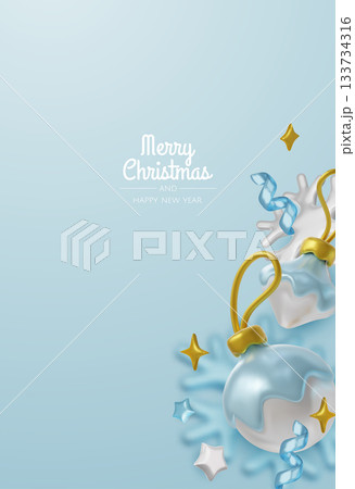 Festive 3D Christmas background with blue ornaments and snowflakes on soft blue, perfect for modern holiday greetings and promotions Festive 3D Christmas background with blue ornaments and snowflakes on soft blue, perfect for modern holiday greetings and promotions 133734316