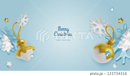 Festive 3D Christmas background with blue ornaments and snowflakes on soft blue, perfect for modern holiday greetings and promotions Festive 3D Christmas background with blue ornaments and snowflakes on soft blue, perfect for modern holiday greetings and promotions 133734318