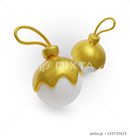 Set of elegant golden Christmas ornaments with white accents, perfect for festive designs, holiday branding, greeting cards and seasonal decorations Set of elegant golden Christmas ornaments with white accents, perfect for festive designs, holiday branding, greeting cards and seasonal decorations 133735015