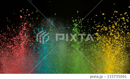 Freeze Motion Shot of Color Powder Explosion Isolated on Black Background 133735091