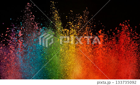 Freeze Motion Shot of Color Powder Explosion Isolated on Black Background Freeze Motion Shot of Color Powder Explosion Isolated on Black Background 133735092