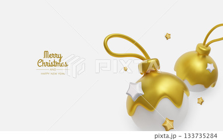 Stylish golden Christmas decorations with snowflakes creating a modern holiday composition perfect for greeting cards and seasonal promotions Stylish golden Christmas decorations with snowflakes creating a modern holiday composition perfect for greeting cards and seasonal promotions 133735284